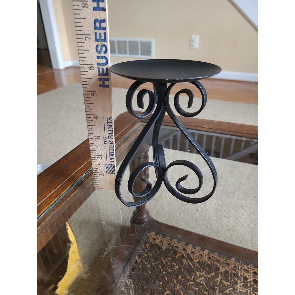 Lot of 3 Black Metal Pillar Candle Holders 4” Dia Graduated Heights - Picture 7 of 11